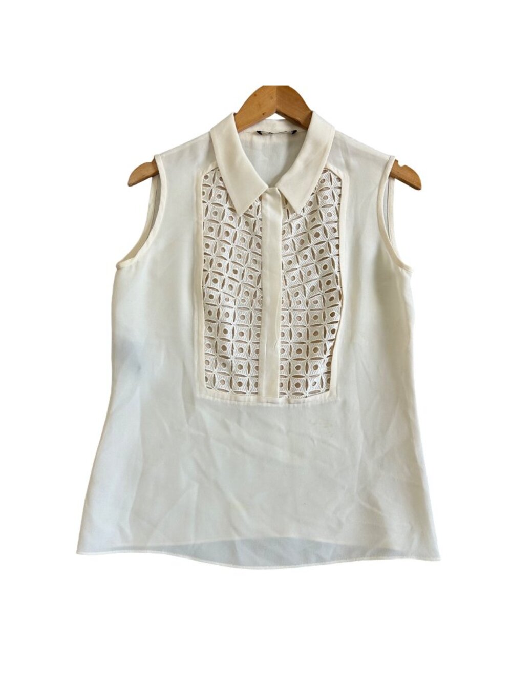 Derek Lam Women's Sz 8 Sleeveless Ivory Silk Blouse With Embroidered Front Panel